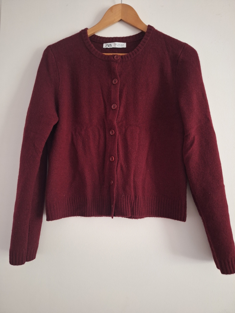 Zara Burgundy Crewneck Button Cardigan